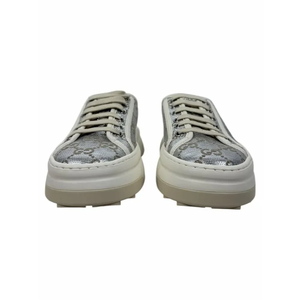 Gucci Tennis 1977 Treck GG Monogram Flatform Sneaker Silver Size 36 - Picture 5 of 13